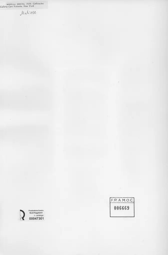 Anonimo , Matisse, Henri - sec. XX - Modella seduta , retro