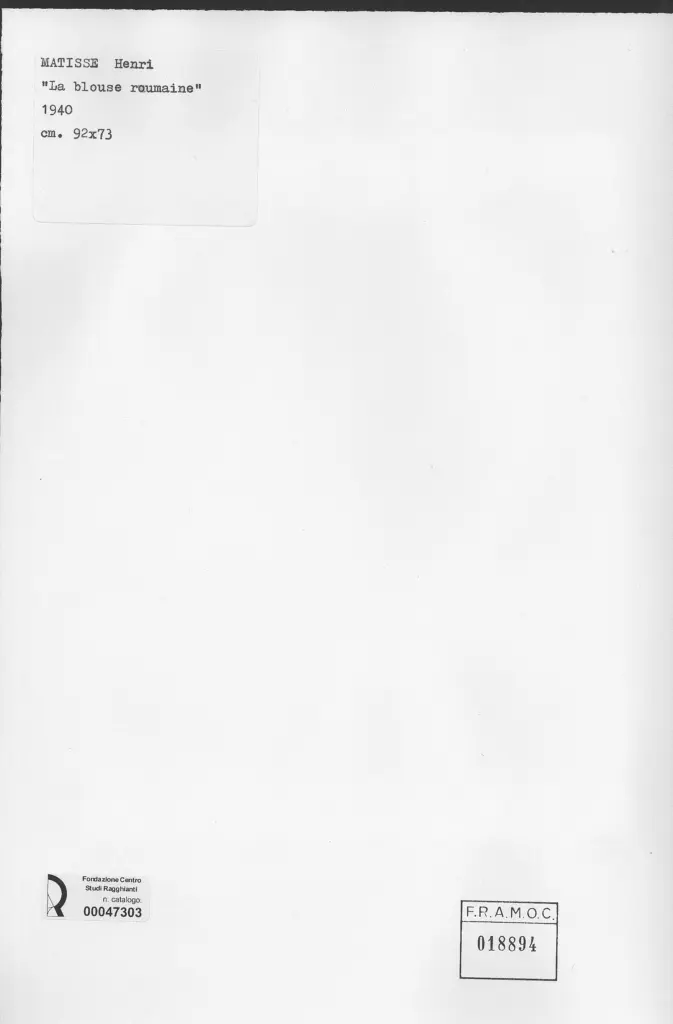 Anonimo , Matisse, Henri - sec. XX - La blouse roumaine , retro
