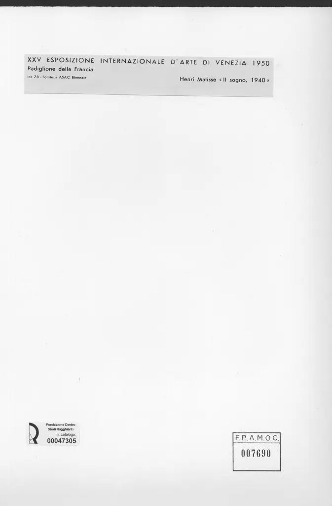 Anonimo , Matisse, Henri - sec. XX - Il sogno , retro