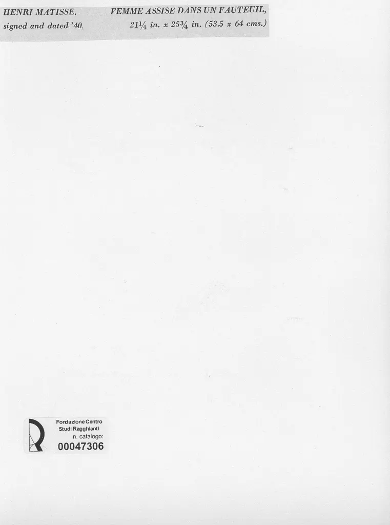 Anonimo , Matisse, Henri - sec. XX - Femme assise dans un fauteuil , retro