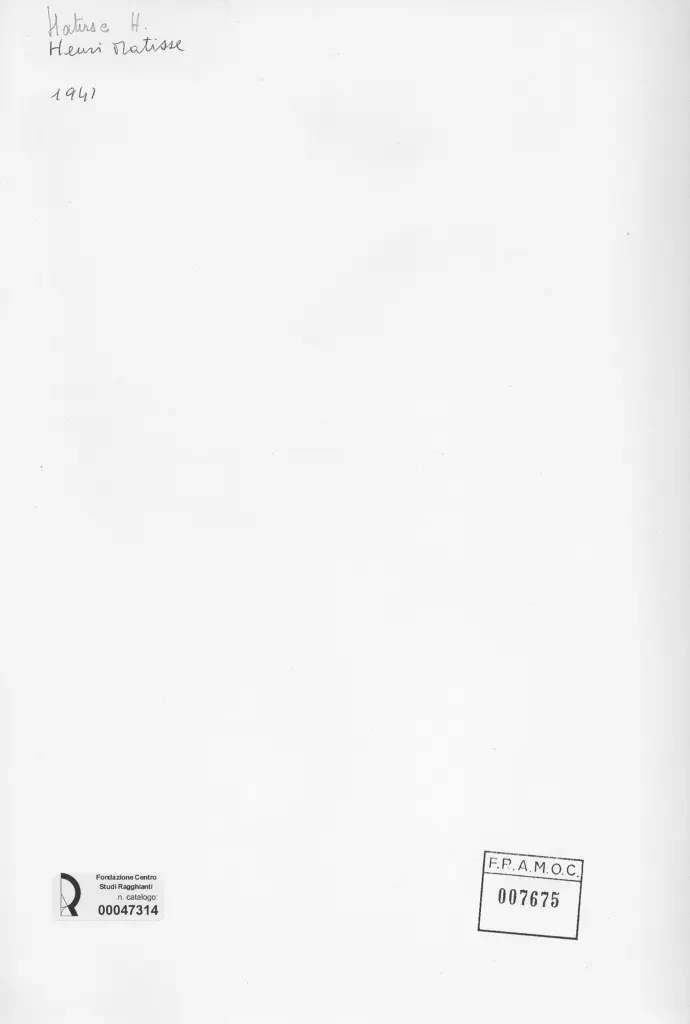 Anonimo , Matisse, Henri - sec. XX - Natura morta , retro