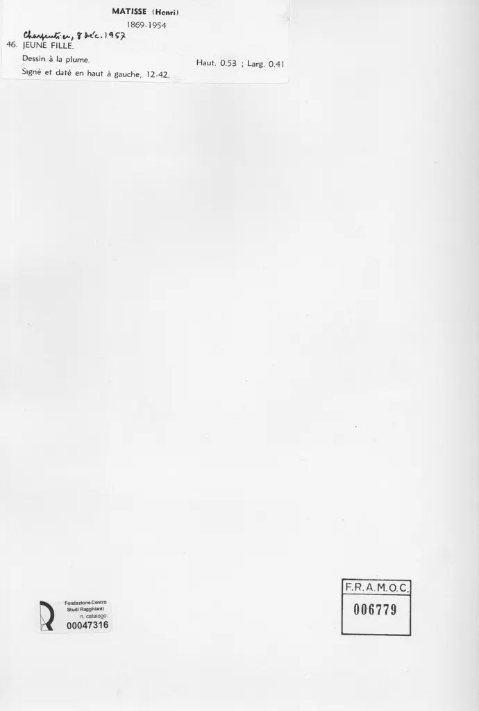 Anonimo , Matisse, Henri - sec. XX - Jeune fille , retro