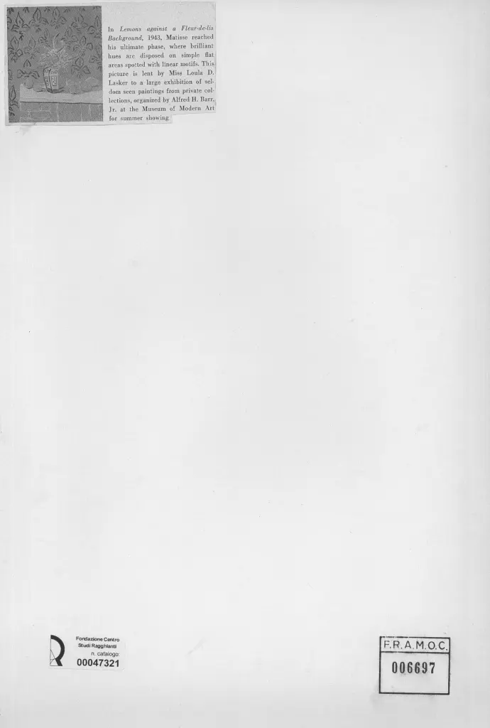 Anonimo , Matisse, Henri - sec. XX - Lemons against a Fleur-de-lis Background , retro