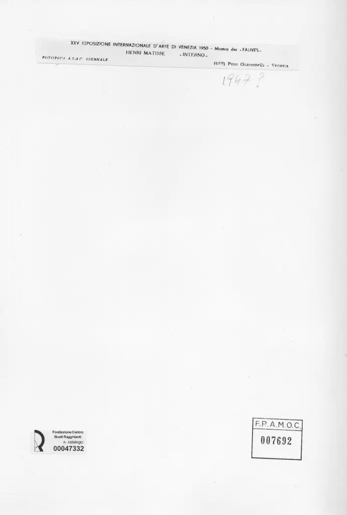 Giacomelli , Matisse, Henri - sec. XX - Interno , retro