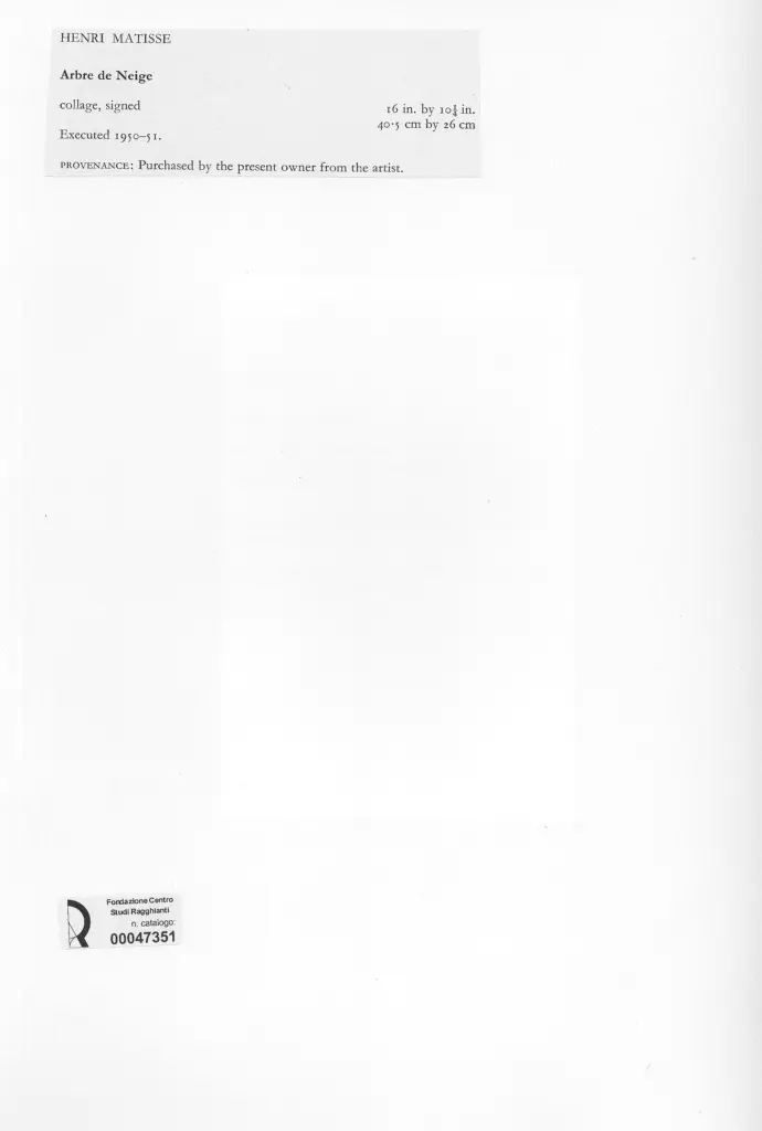 Anonimo , Matisse, Henri - sec. XX - Arbre de Neige , retro