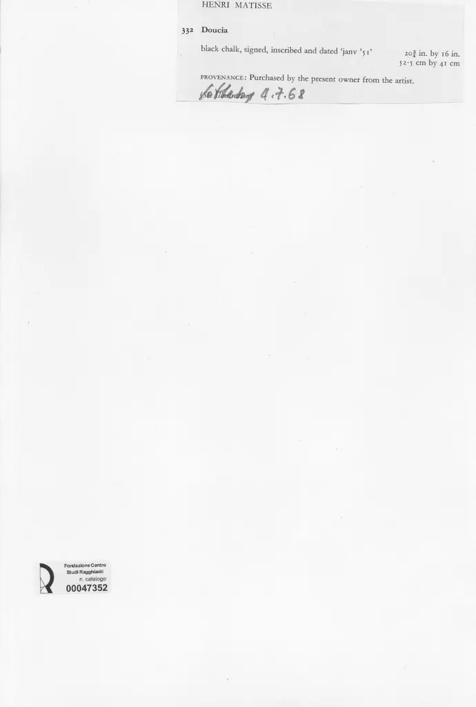 Anonimo , Matisse, Henri - sec. XX - Doucia , retro