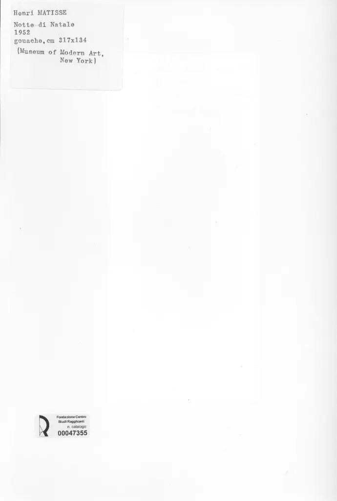 Anonimo , Matisse, Henri - sec. XX - Notte di Natale , retro