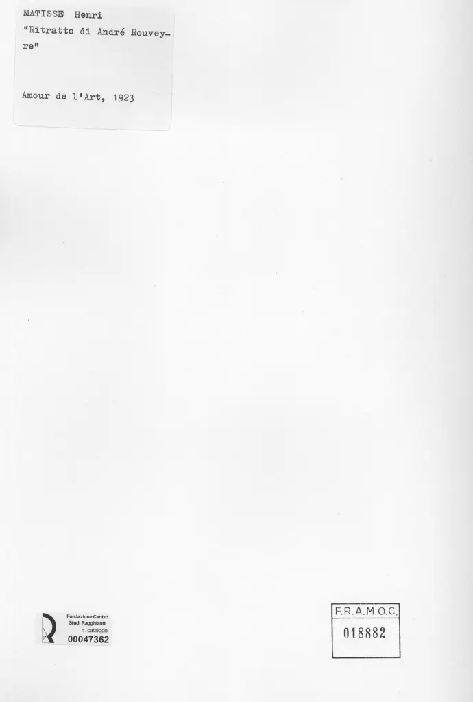 Anonimo , Matisse, Henri - sec. XIX/ XX - Ritratto di Andr&eacute; Rouveyre , retro
