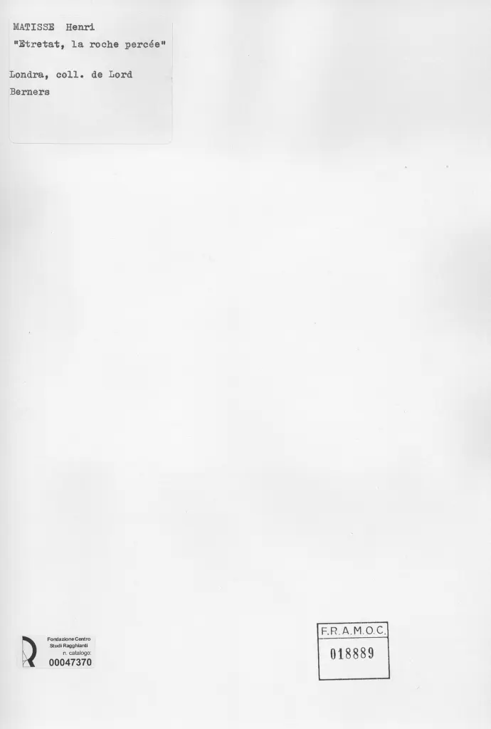 Anonimo , Matisse, Henri - sec. XIX/ XX - Etretat, la roche perc&eacute;e , retro