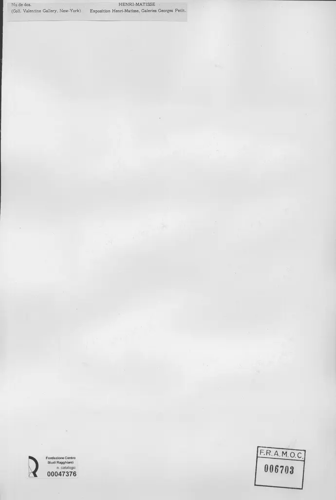 Anonimo , Matisse, Henri - sec. XX - Nu de dos , retro