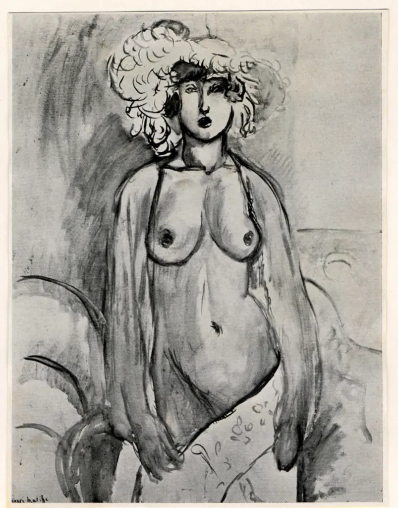 Anonimo , Matisse, Henri - sec. XIX/ XX - Nudo di donna con cappello di piume , fronte