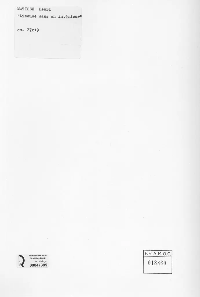 Anonimo , Matisse, Henri - sec. XIX/ XX - Liseuse dans un int&eacute;rieur , retro