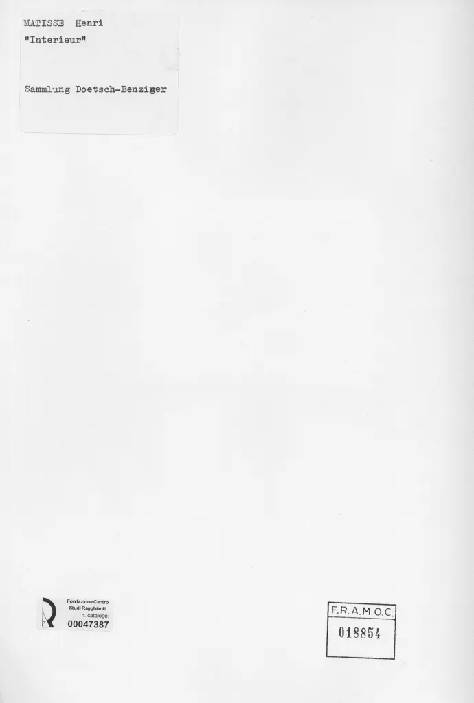 Anonimo , Matisse, Henri - sec. XX - Interieur , retro