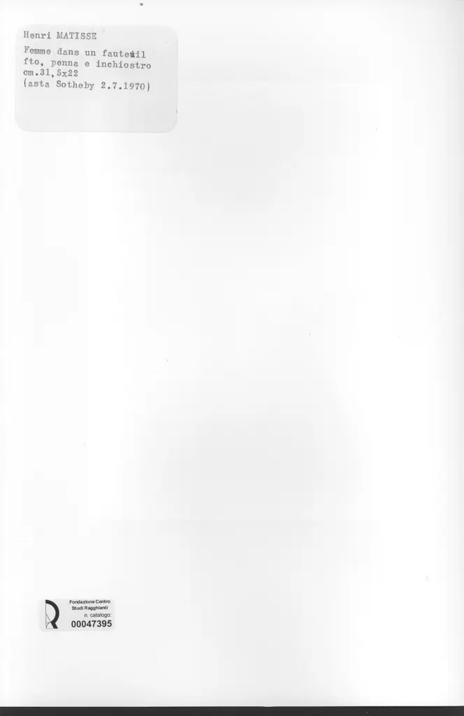 Anonimo , Matisse, Henri - sec. XX - Femme dans un fauteuil , retro