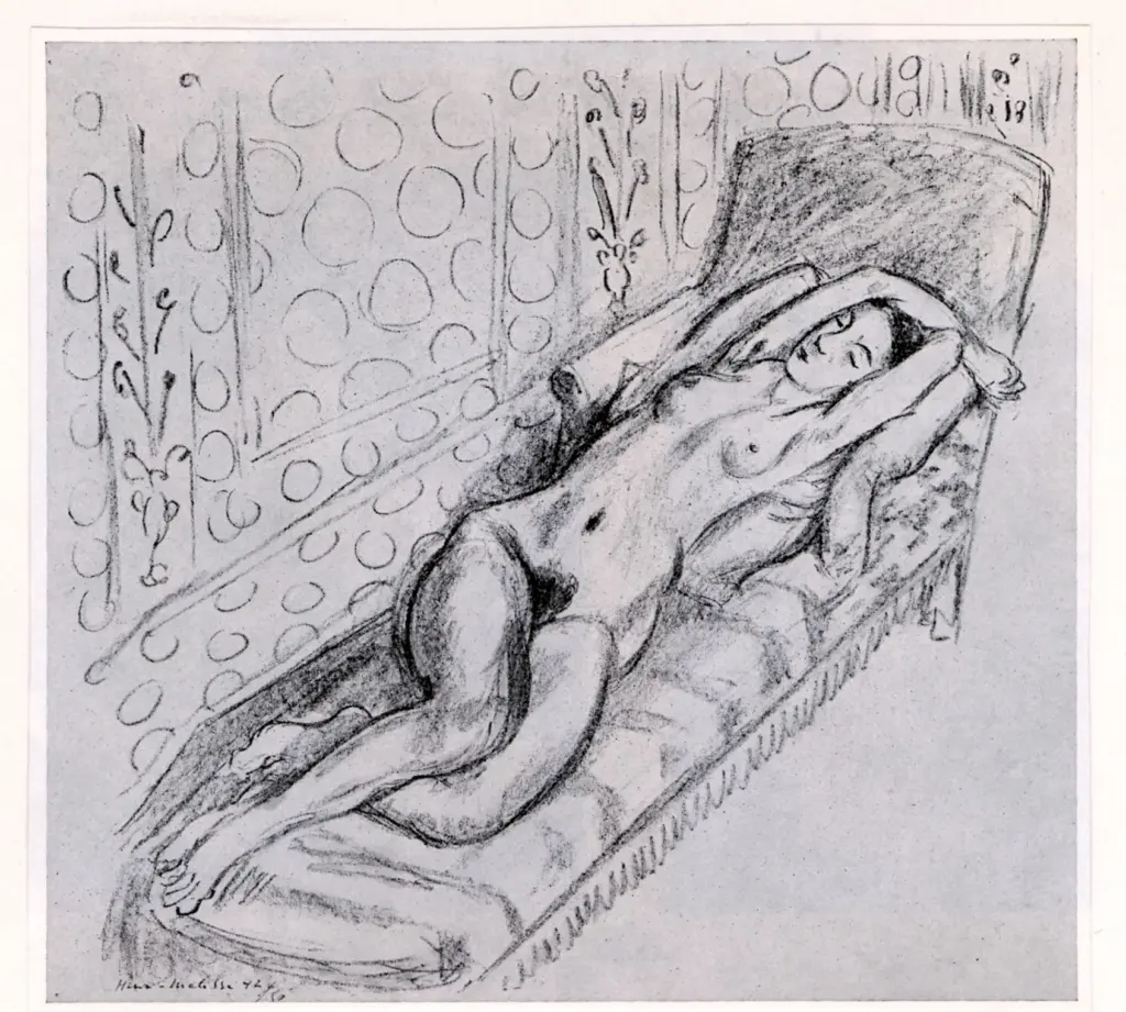 Anonimo , Matisse, Henri - sec. XIX/ XX - Femme allong&eacute; sur un divan , fronte