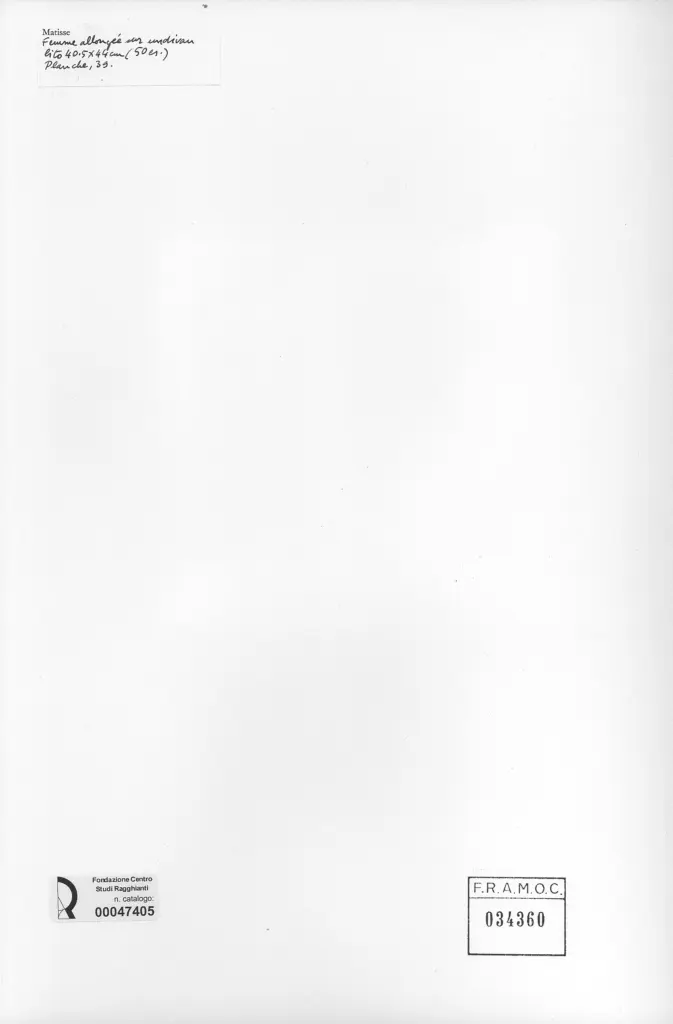 Anonimo , Matisse, Henri - sec. XIX/ XX - Femme allong&eacute; sur un divan , retro