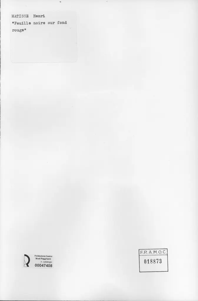 Anonimo , Matisse, Henri - sec. XIX/ XX - Feuille noire sur fond rouge , retro