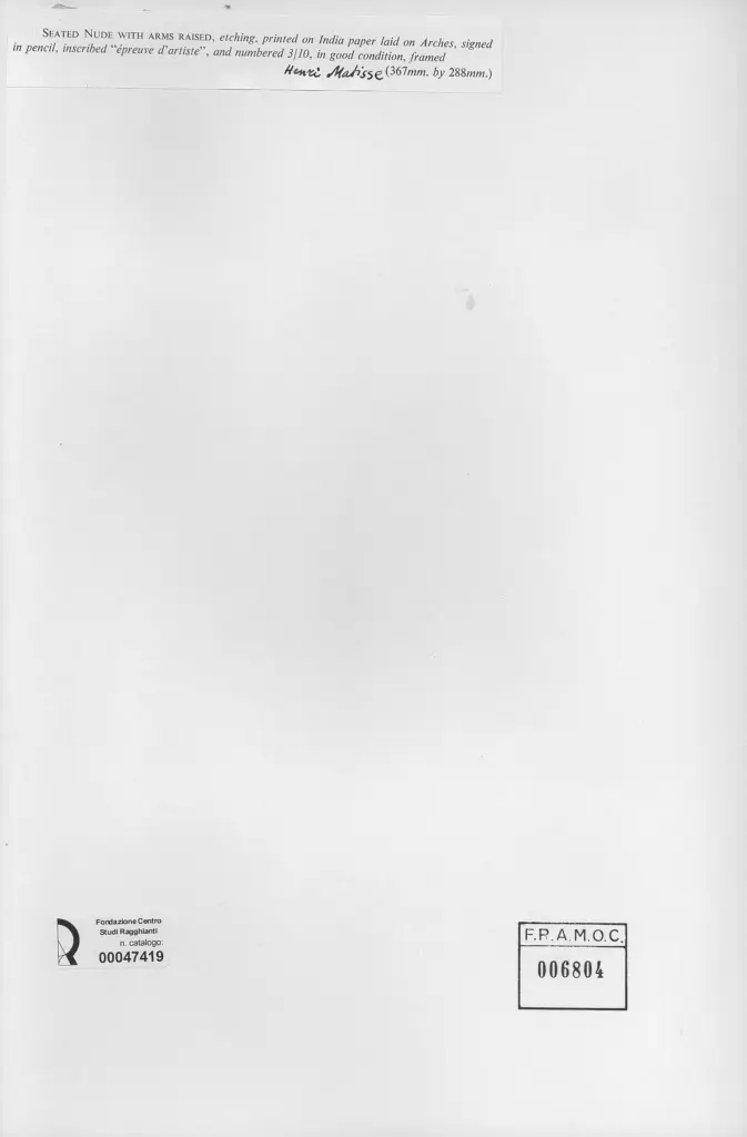 Anonimo , Matisse, Henri - sec. XIX/ XX - Seated nude with arms raised , retro