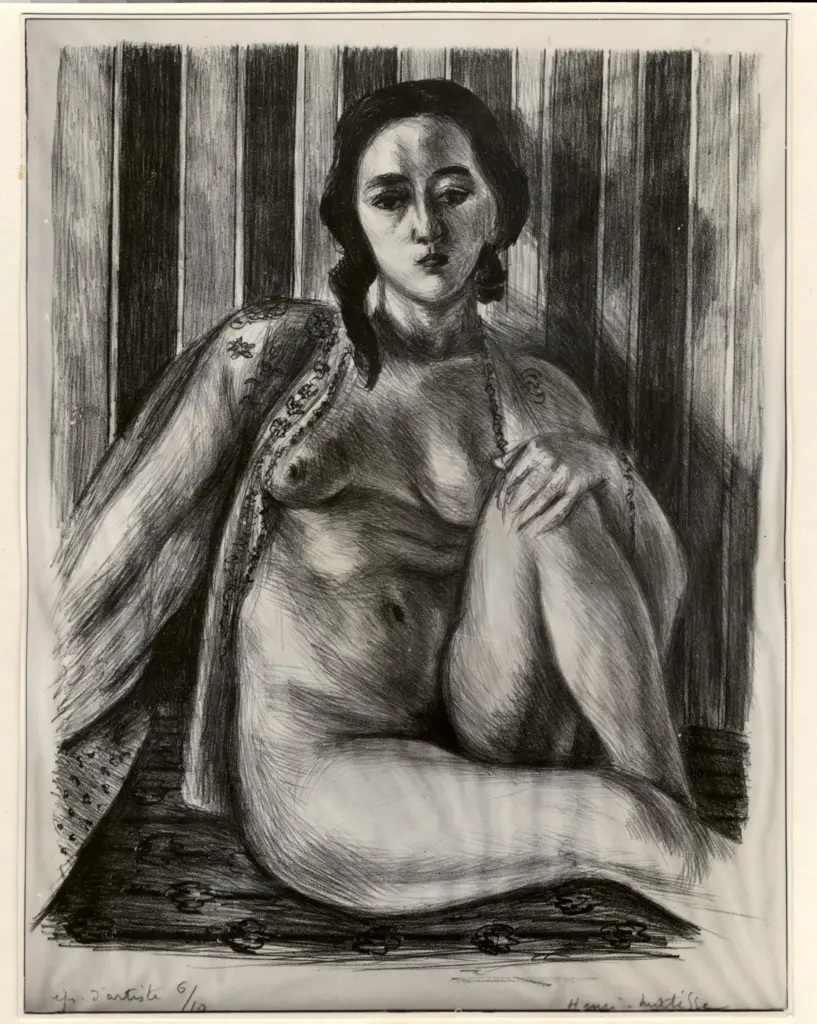 Anonimo , Matisse, Henri - sec. XIX/ XX - Giovane donna nuda con vestaglia , fronte