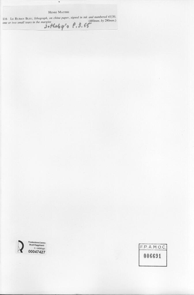 Anonimo , Matisse, Henri - sec. XX - Le Ruban Bleu , retro