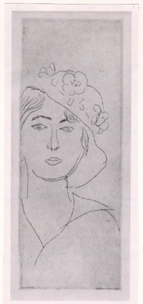 Anonimo , Matisse, Henri - sec. XX - Bust of young Woman in a Large Hat , fronte