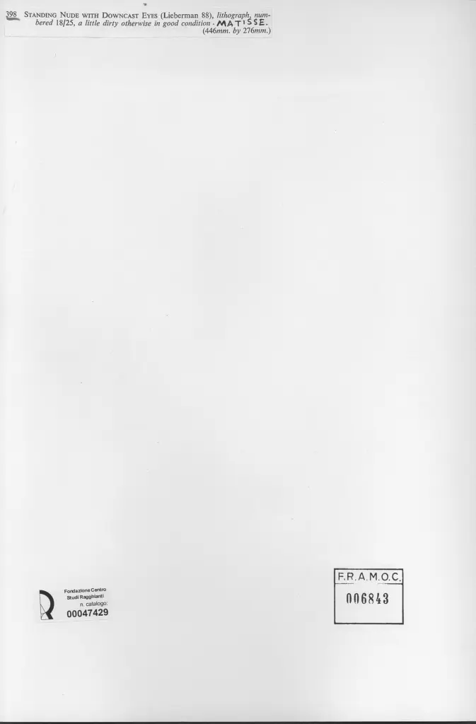 Anonimo , Matisse, Henri - sec. XIX/ XX - Standing nude with downcast , retro