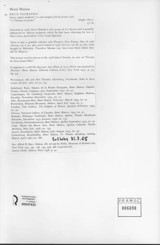 Anonimo , Matisse, Henri - sec. XX , retro