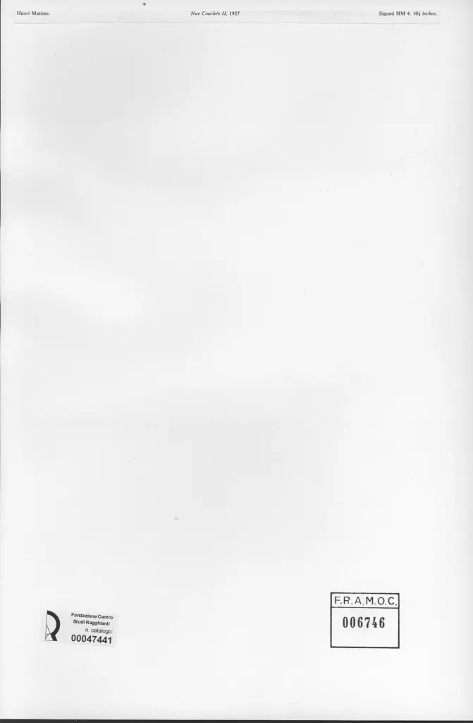 Anonimo , Matisse, Henri - sec. XX - Nue Couch&eacute;e II , retro