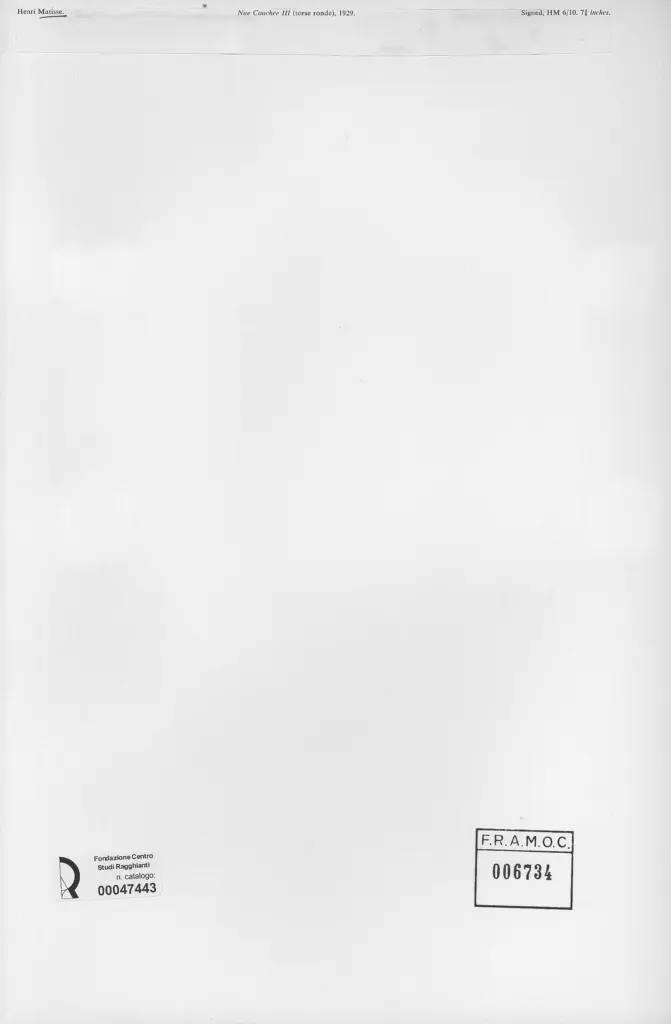 Anonimo , Matisse, Henri - sec. XX - Nue Couch&eacute;e III , retro