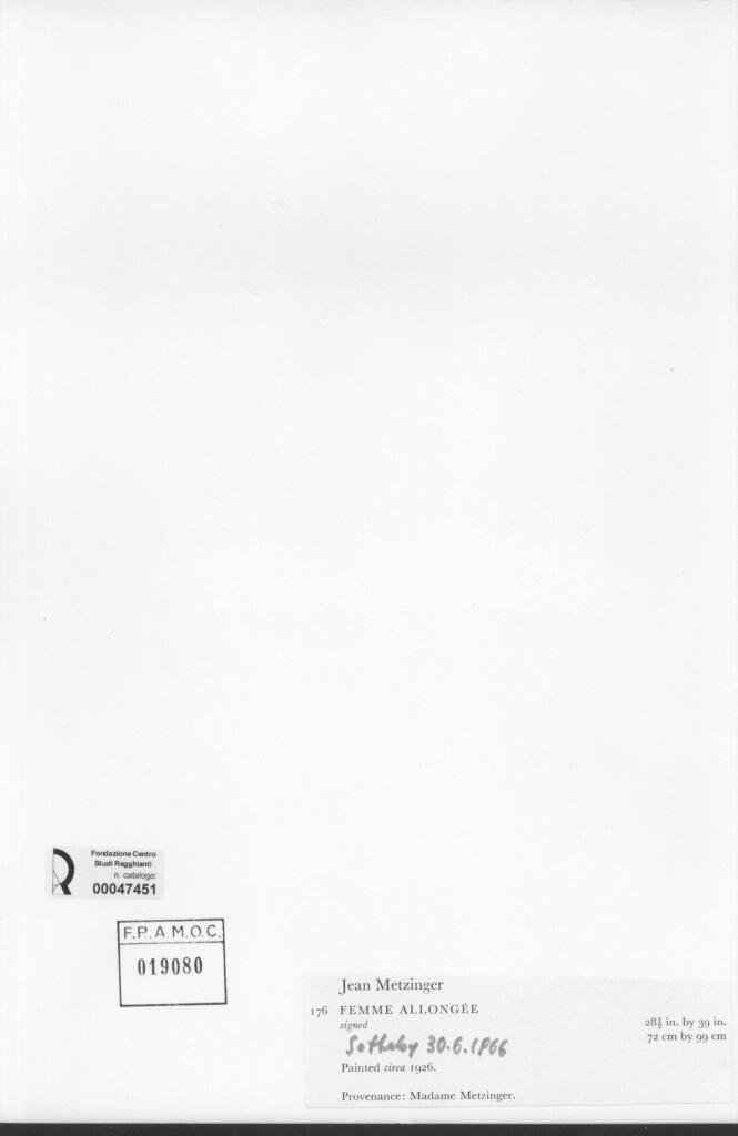 Anonimo , Metzinger, Jean - sec. XX - Femme allongée , retro