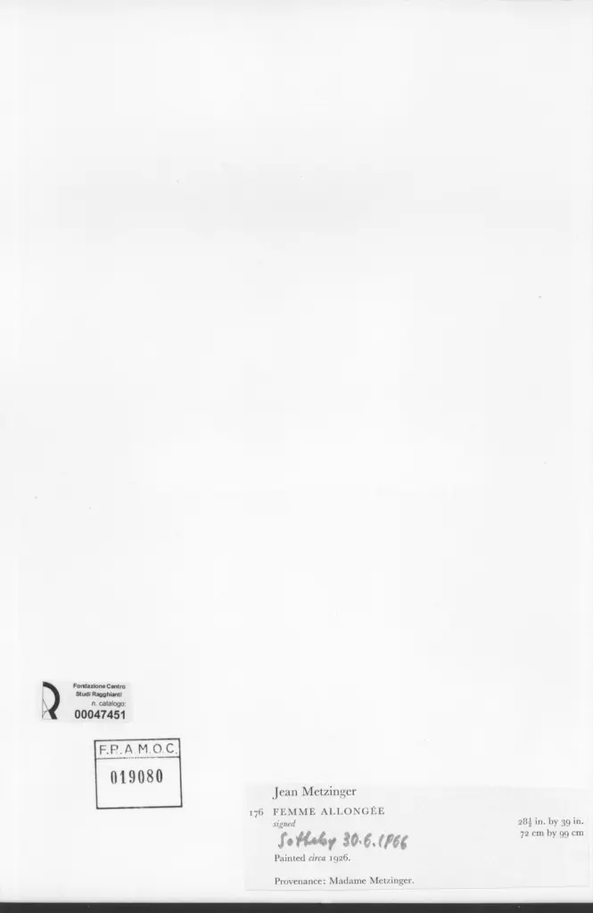 Anonimo , Metzinger, Jean - sec. XX - Femme allong&eacute;e , retro