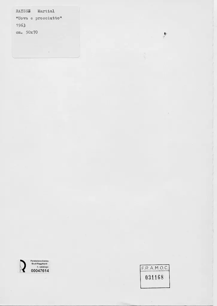 Anonimo , Raysse, Martial - sec. XX - Uova e prosciutto , retro