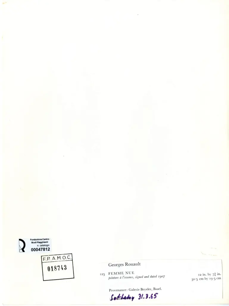 Galerie Bernheim-Jeune , Rouault, Georges - sec. XX - Donna nuda , retro