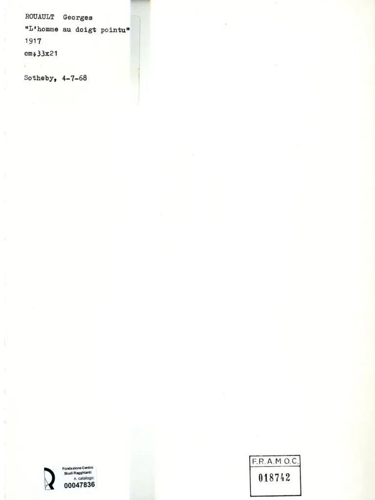 Galerie Bernheim-Jeune , Rouault, Georges - sec. XX - L'uomo col dito puntato , retro