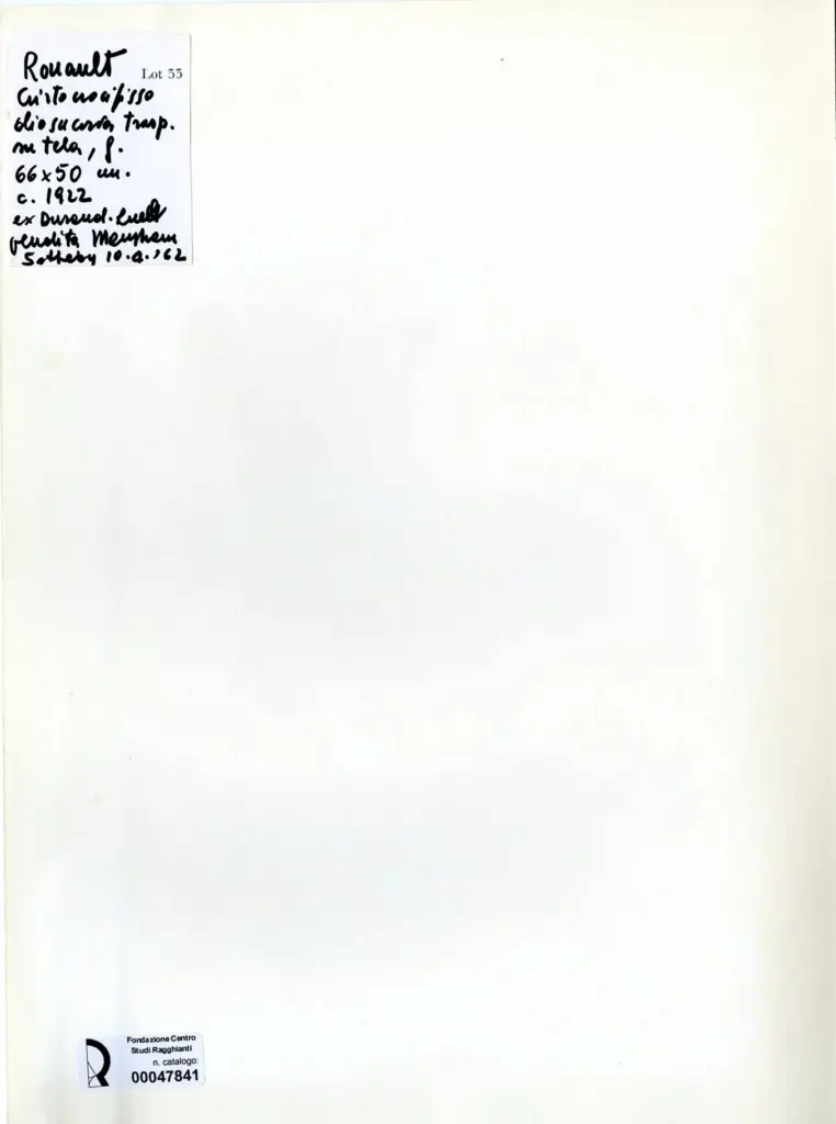 Galerie Bernheim-Jeune , Rouault, Georges - sec. XX - Cristo crocifisso , retro