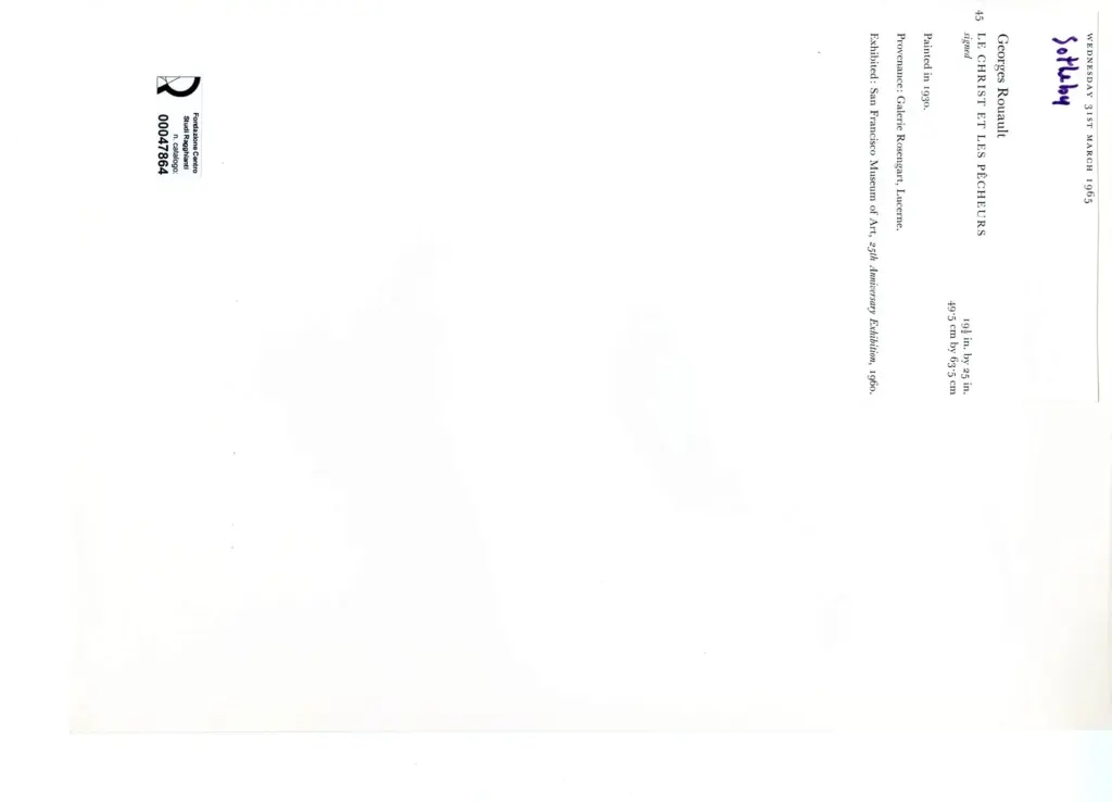 Anonimo , Rouault, Georges - sec. XX - Cristo e i pescatori , retro