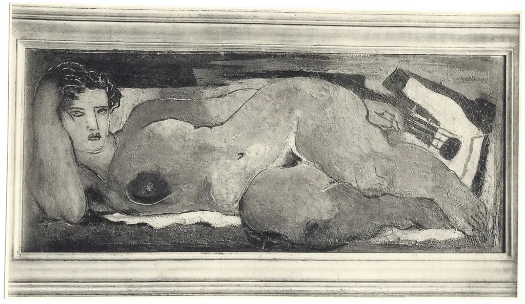 Souverbie, Jean , Nuda sdraiata con lira