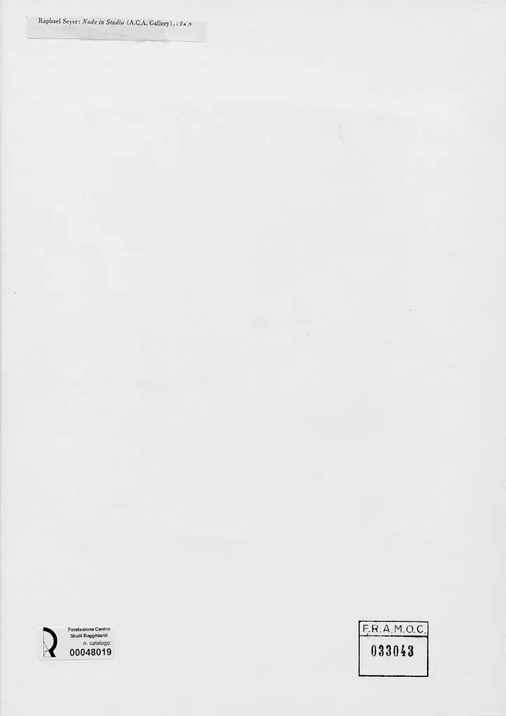 Anonimo , Soyer, Raphael - sec. XX - Nuda nello studio , retro