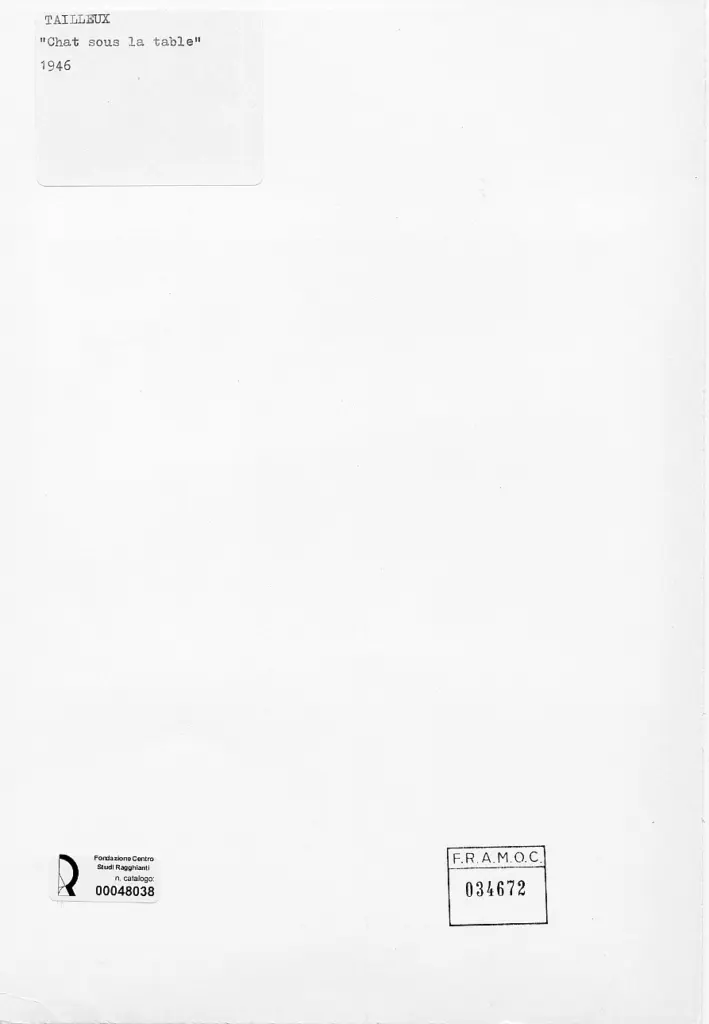 Anonimo , Tailleux, Francis - sec. XX - Gatto sotto il tavolo , retro