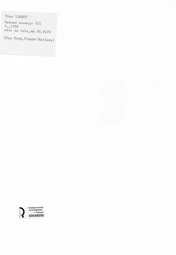 Anonimo , Tanguy, Yves - sec. XX - Secondo messaggio III , retro