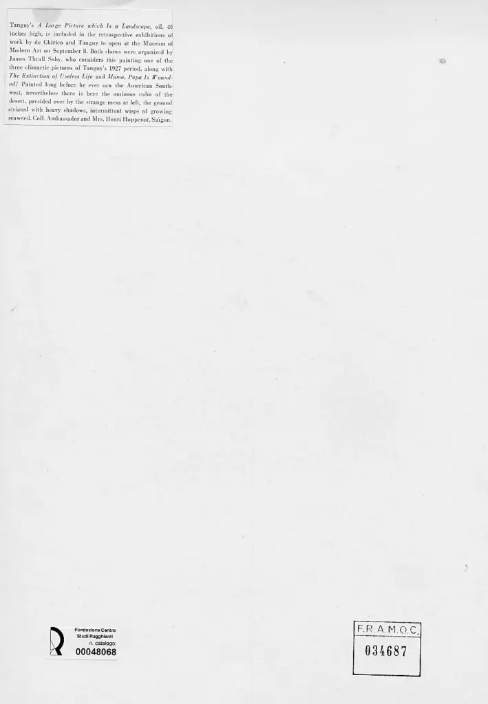 Anonimo , Tanguy, Yves - sec. XX - Una grande immagine che rappresenta un paesaggio , retro