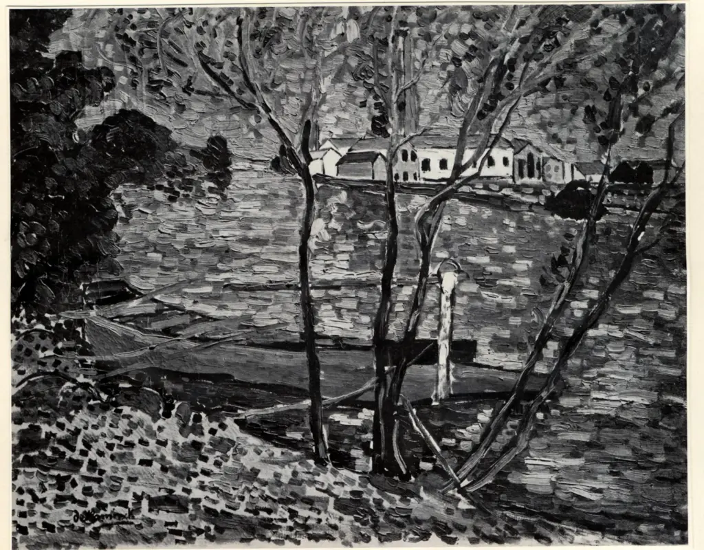 Galerie Bernheim-Jeune , Vlaminck, Maurice - sec. XX - Boot am ufer der Seine , fronte