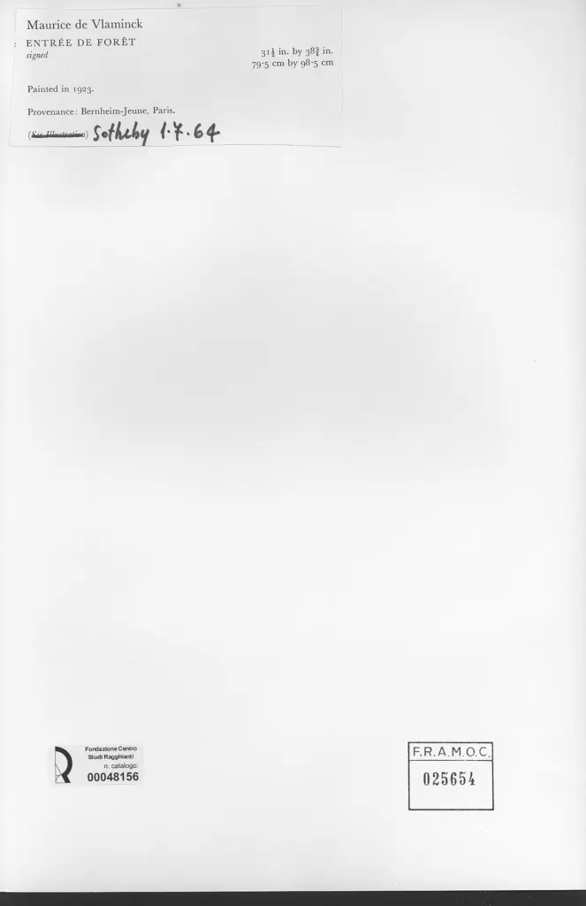 Galerie Bernheim-Jeune , Vlaminck, Maurice - sec. XX - Entr&eacute;e de foret , retro