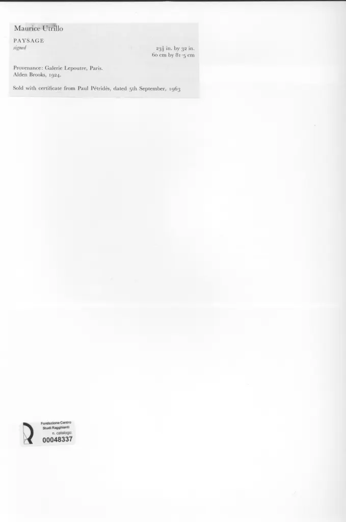 Galerie Bernheim-Jeune , Utrillo, Maurice - sec. XX - Paesaggio , retro