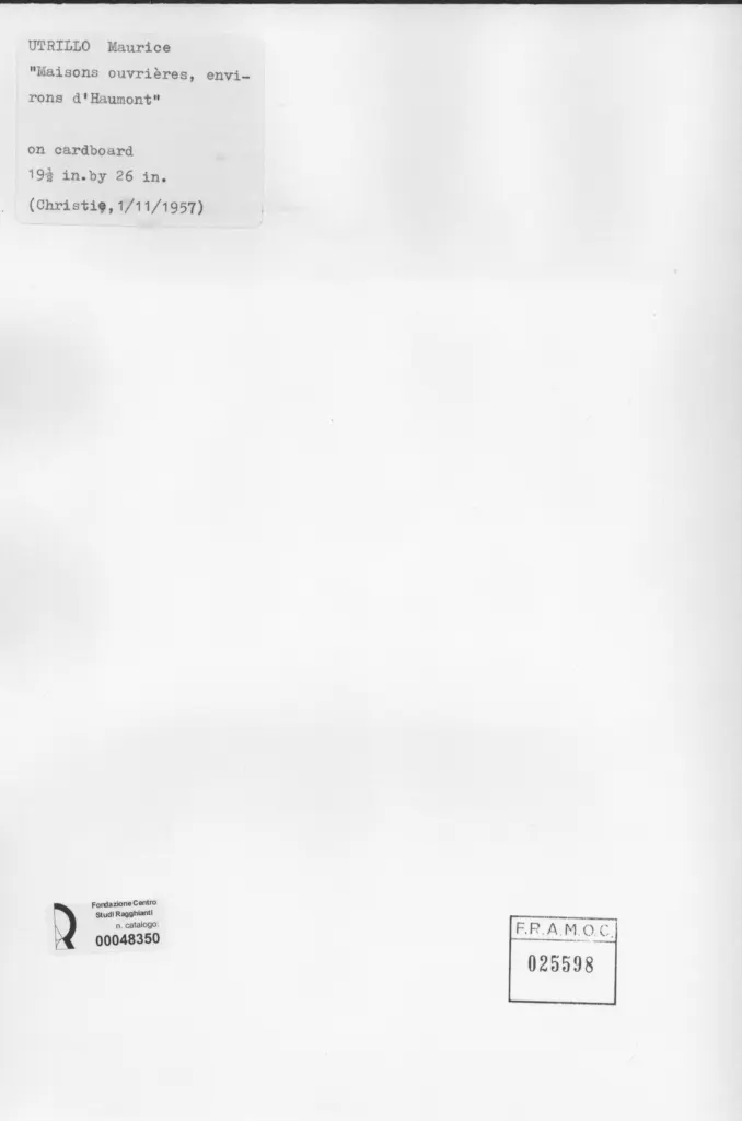 Galerie Bernheim-Jeune , Utrillo, Maurice - sec. XX - Case operaie nei pressi d'Haumont , retro