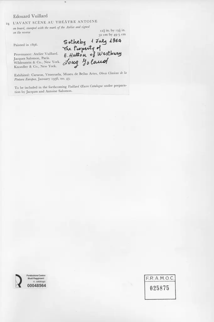 Anonimo , Vuillard, Edouard - sec. XIX - L'avant sc&egrave;ne au theatre Antoine , retro