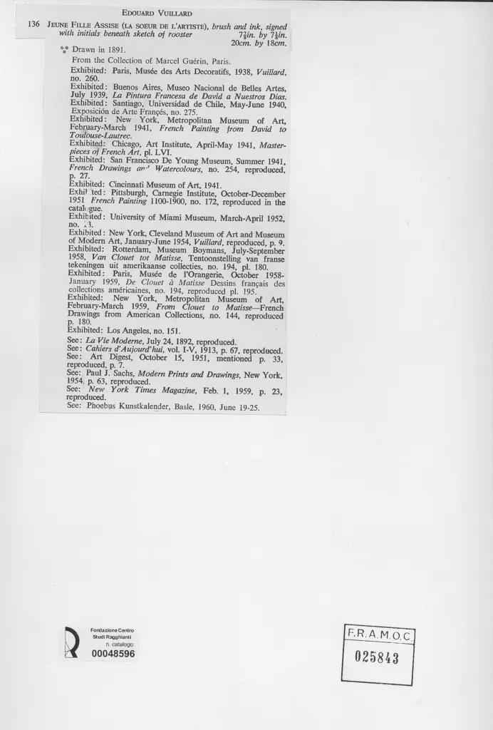 Anonimo , Vuillard, Edouard - sec. XIX - Jeune fille assise , retro