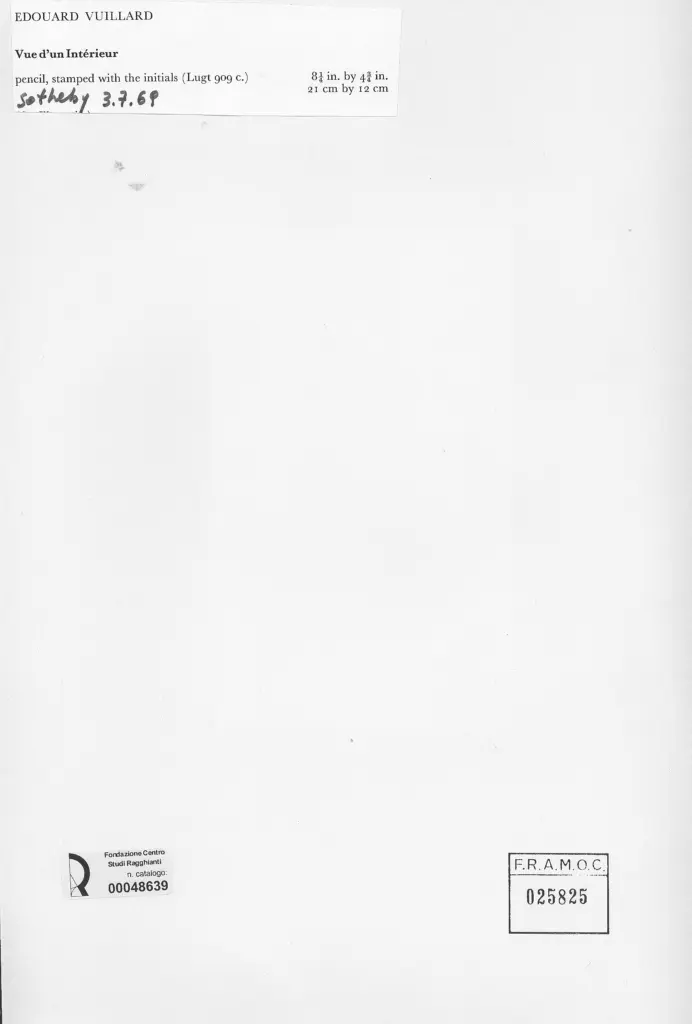 Anonimo , Vuillard, Edouard - sec. XX - Vue d'un Int&eacute;rieur , retro