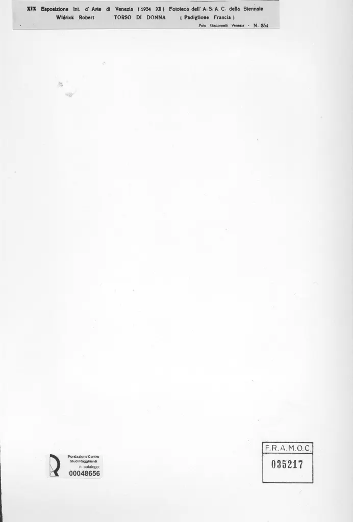 Giacomelli , Wl&eacute;rich, Robert - sec. XX - Torso di donna , retro