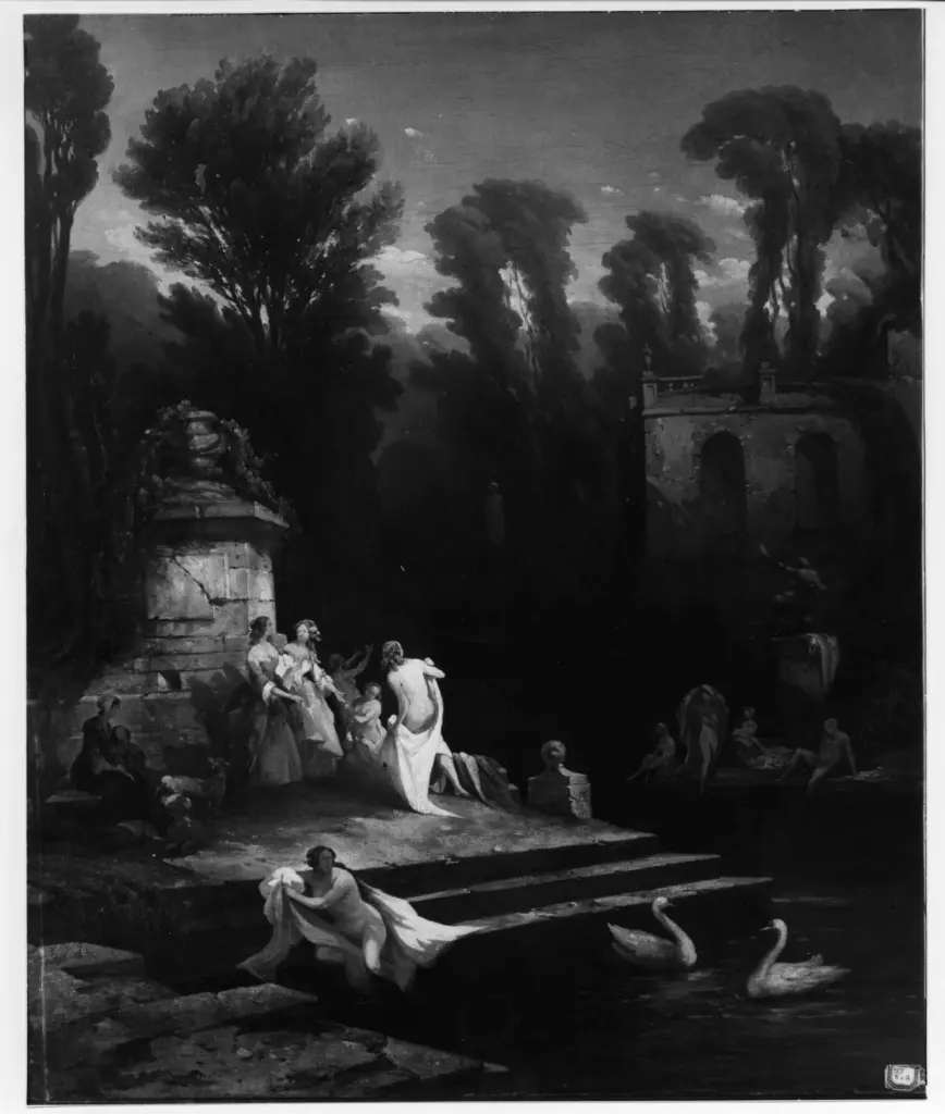 Anonimo , Blecher, Karl - sec. XIX - Giardino con donne , fronte